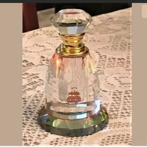Vtg Crystal Clear Faceted Footed Perfume Bottle